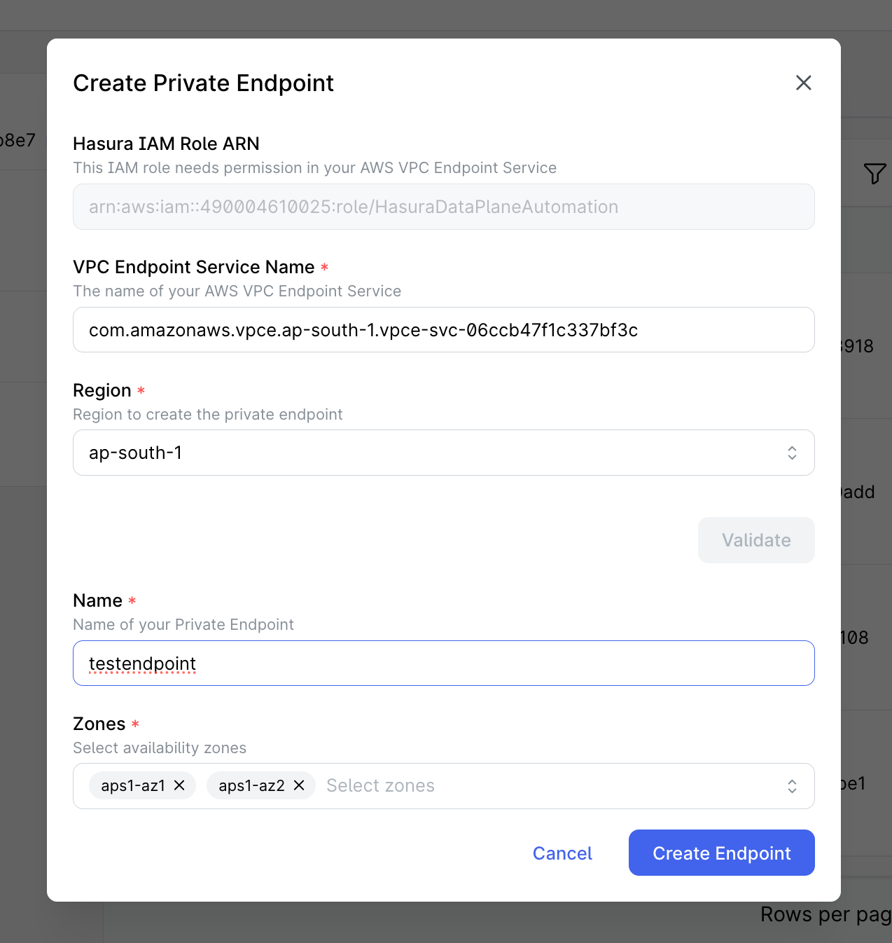 Endpoint Creation Form