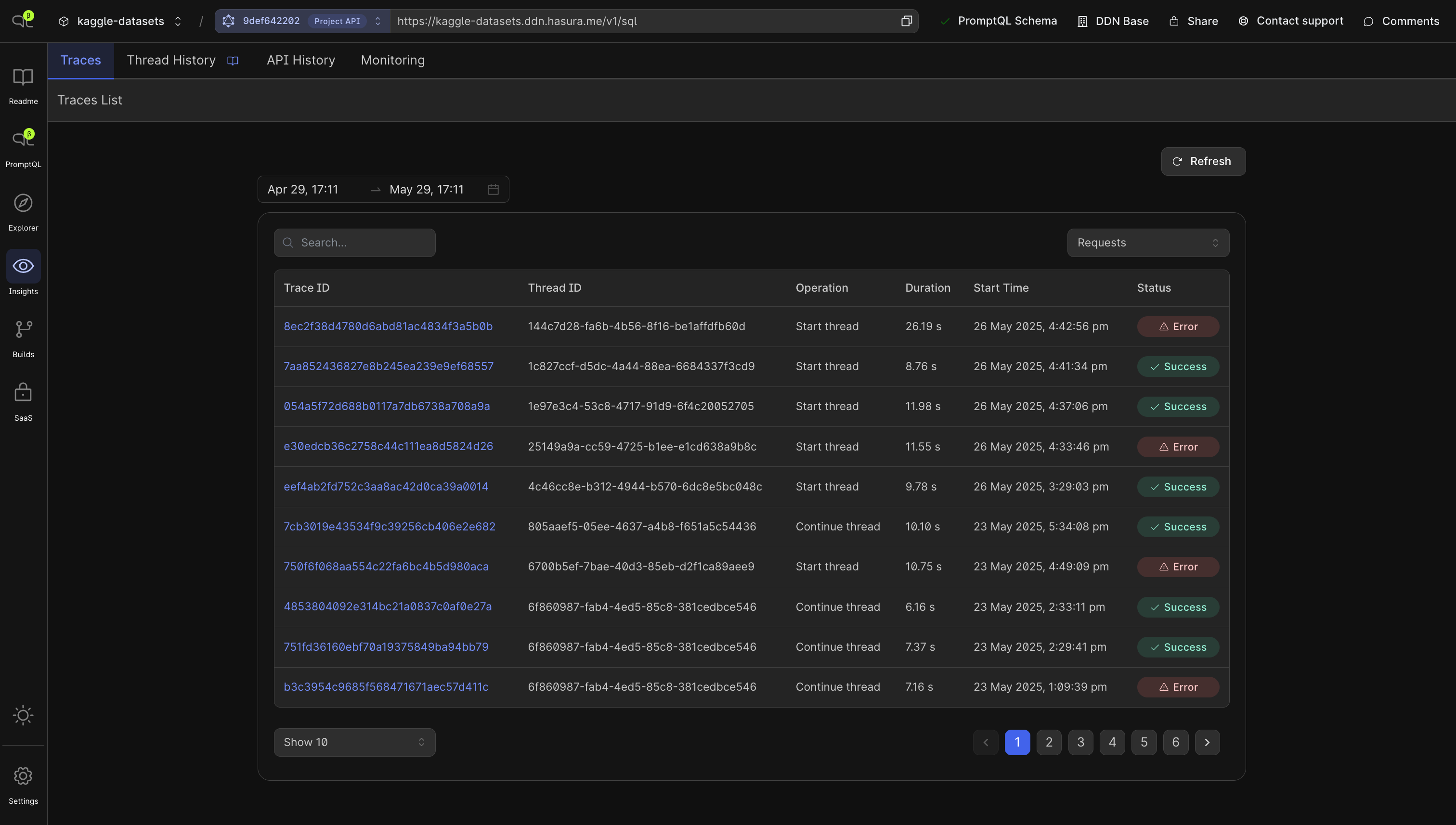 PromptQL Traces Table