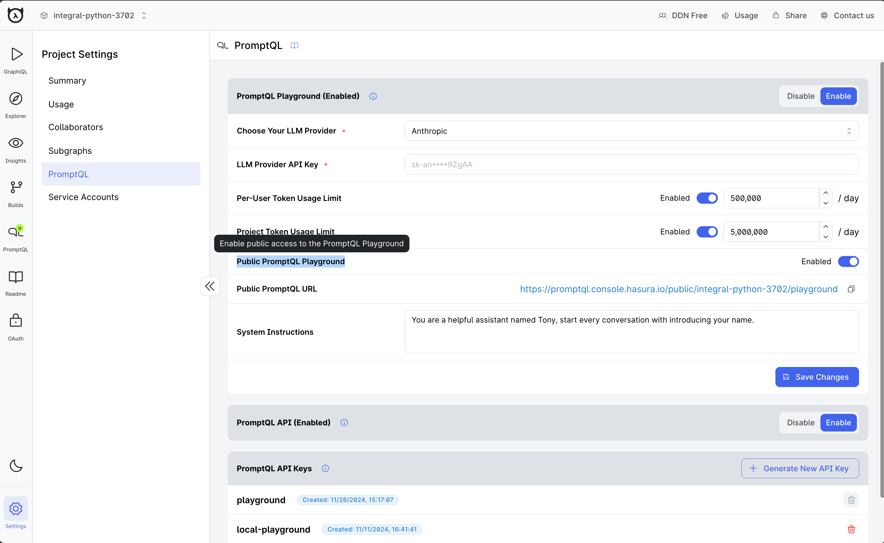 Enable Public PromptQL Playground