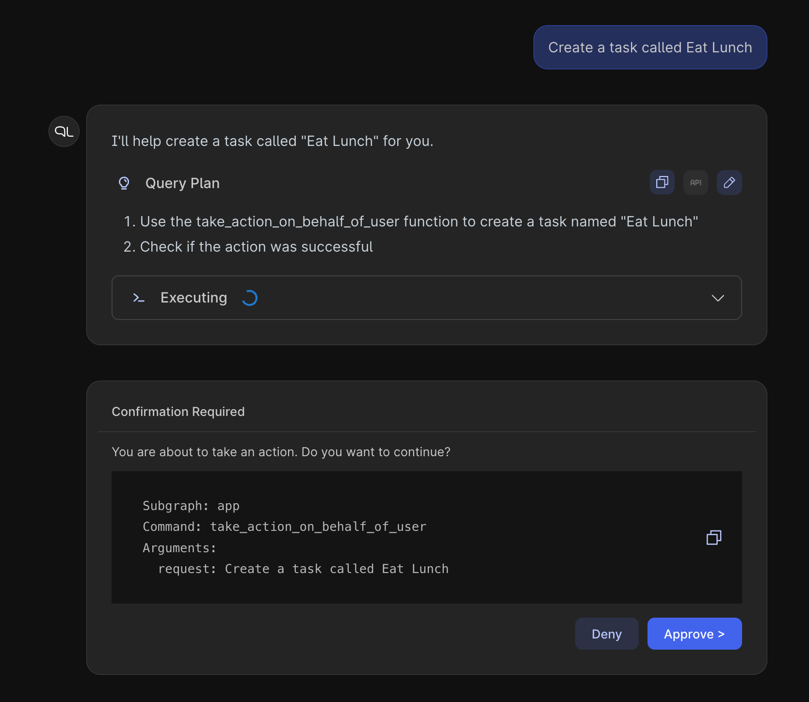 Take action on behalf of user