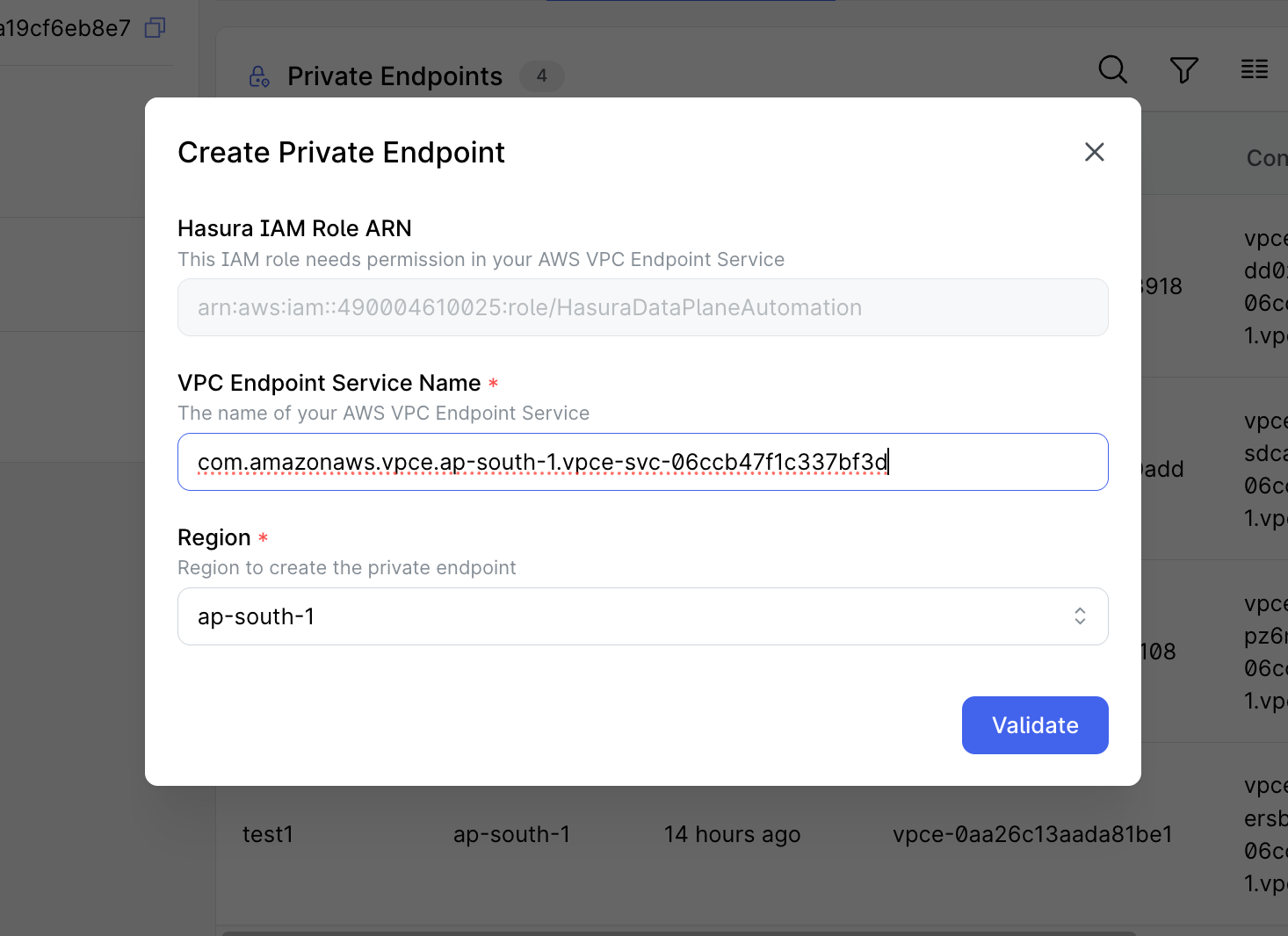 Validate Private Endpoint Form